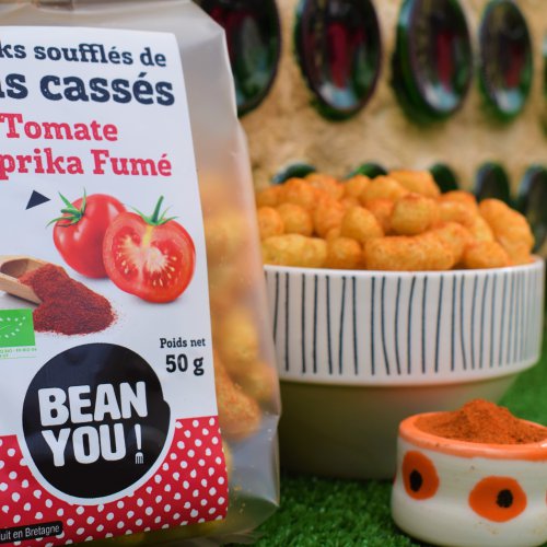 Snacks soufflés de Pois Cassés Tomate Paprika Fumé